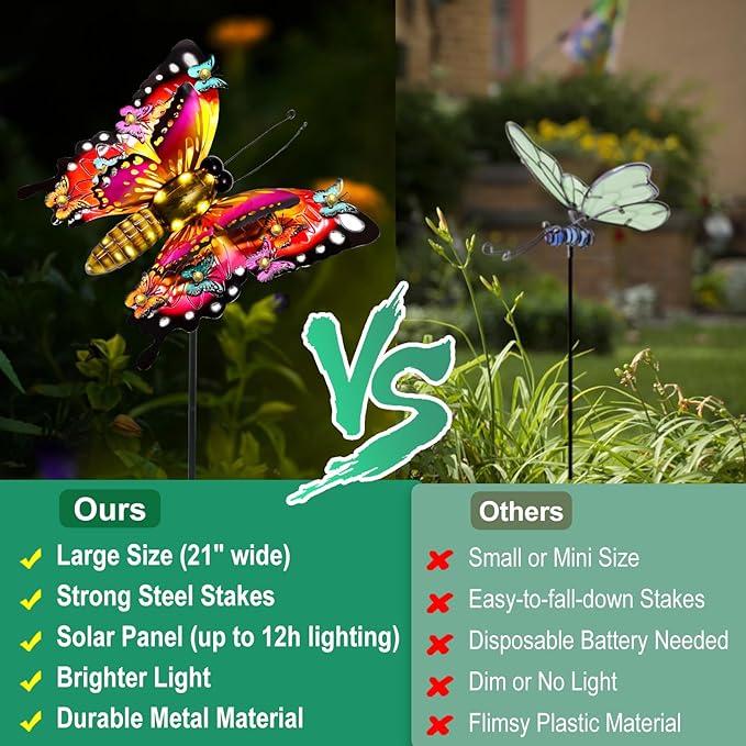 Solar Garden Lights, Outdoor Butterfly Garden Decor Large 41" Metal Decorative Lights, Waterproof Butterfly Decoration for Outside Patio Yard Porch Birthday Gardening Gifts for Mom Women Mother's Day