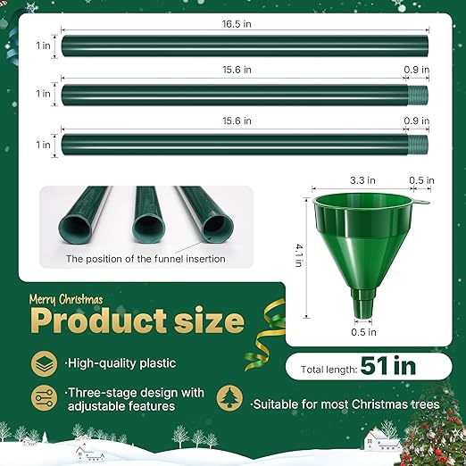 51" Christmas Tree Watering Funnel with Hose of Plastic Longer Christmas Tree Watering Device, Xmas Plant Watering Tool for Indoor Plants Spill-Free, Adjustable 3-Section Design