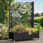 DWVO 3.6 x 1.5 x 5 FT Raised Garden Bed with Trellis, Large Outdoor Planter Trellis Box with Drainage Holes and Wheels for Climbing Plants, Black