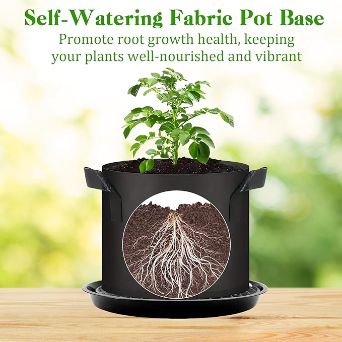 5-Pack 12" Plastic Plant Saucer, Self Watering Pots for Indoor Plants, Bottom Plant Water Catcher Tray, Indoor/Outdoor Greenhouse Garden Auto-Irrigation System for 5 Gallon Fabric Grow Bag
