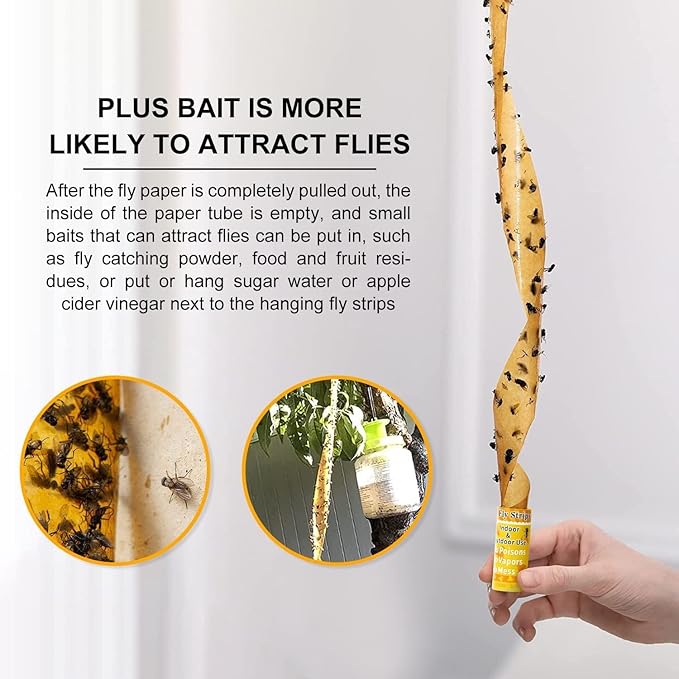 Fly Strips Trap Indoor Sticky Hanging, 40 Pack Fly Paper Traps Outdoor, Flies Tape Paper Ribbon Rolls for Home Kitchen, Fruit & Bug Gnat Catchers for Inside, Killer for Winged Insect