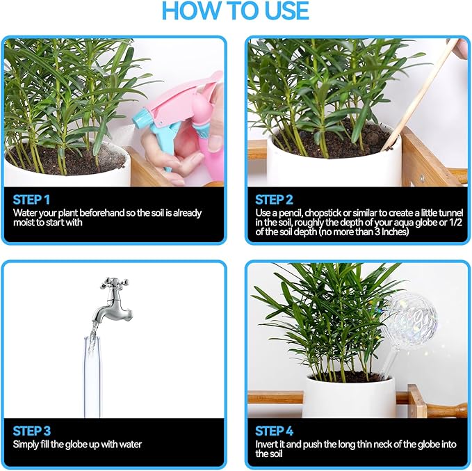 FLORA GUARD Plant Watering Globes, 2-PCS Water Globes for Indoor Plants, RainbowGlass Self Watering Planter Insert, Automatic Plant Waterer Bulbs Devices