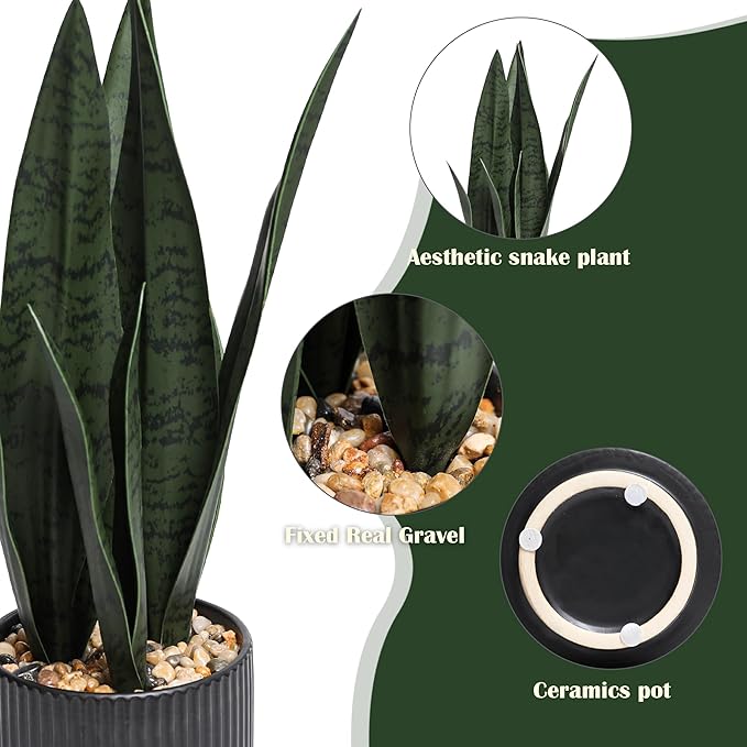 Artificial Plants Sansevieria Snake Plant with Black Ceramic Pot Desk Small Fake Plant for Indoor Living Room Kitchen Bathroom Farmhouse Home Decor