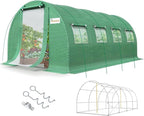 KING BIRD Premium 20x10x6.6FT Greenhouse for Outdoors, Large Walk-in Upgraded Galvanized Metal Frame, Mesh Door Screen Window Improved Zipper Tunnel Hoop for Garden Plant Winter, 2 Stiffeners, Green
