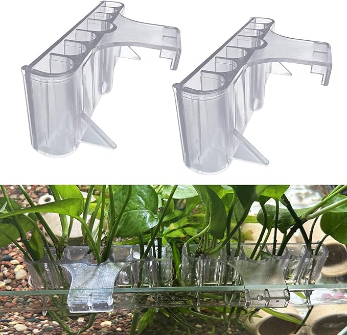 2 Pack Hanging Aquarium Plant Holder – 7-Hole Fish Tank Plant Pot for Pothos & Aquatic Plants, Floating Plant Corral, Aquascape Decor, Rim Plant Holder (Transparent)