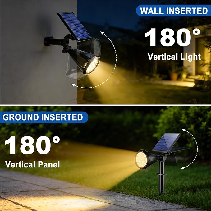 WELALO Solar Spot Lights Outdoor Waterproof IP65, 2 Pack 4 Lighting Modes Solar Powered Landscape Spotlights with Auto On/Off, Solar Garden Christmas Yard Pathway Wall Lights for Outside, Warm White