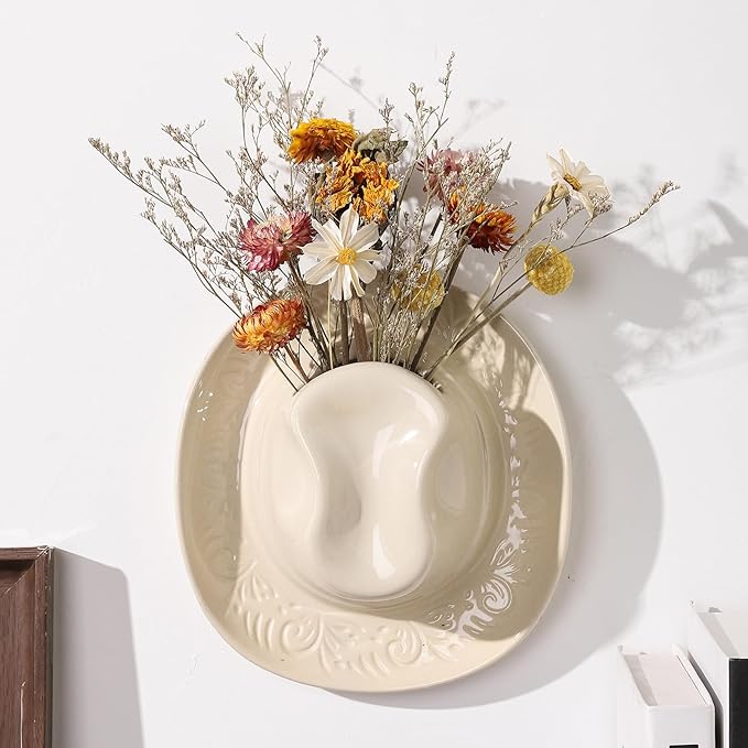 Hanging Wall planters for Indoor Plants, Ceramic Cowboy Wall vases for Flowers, for Bathroom, Living Room, Office, and Home Decor. Medium