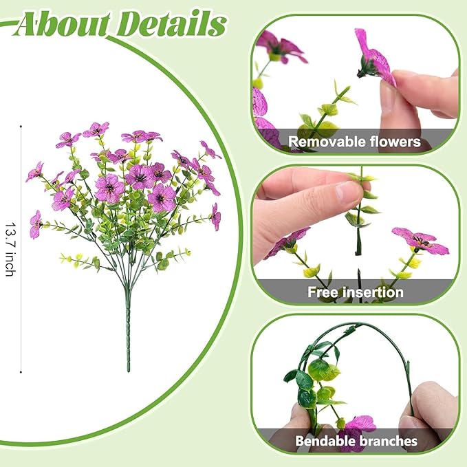 Ammyoo Artificial Fake Plants Flowers for Outdoor Spring Decor, 12 Bundles Faux Silk Mums for Planter Pot Colorful UV Resistant Look Real for Front Door Porch Patio Outside Yard(Purple Pink)