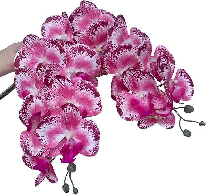 FagusHome 32 Inch Artificial Phalaenopsis Flowers 6 Pcs Artificial Orchid Flowers Stem Plants for Home Décor (Pink Piebald)