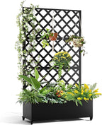 Metal Raised Garden Bed with Trellis and Wheels, 72"x47" Planter Box for Climbing Plants, Vegetables & Vines, Features Drainage Holes and Privacy Screen