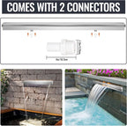 Pool Waterfall Fountains, Stainless Steel Rectangular Pool Waterfall Spillway with Pipe Connector for Indoor/Outdoor Decorative (59.1 Inch)