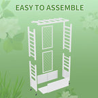 Raised Garden Bed with Trellis & Hanging Roof, Weatherproof Metal Planter Box with Wheels, Garden Arch Trellis for Outdoor Climbing Plants Vines Flowers, 74" H x 44" L x 17" W, White