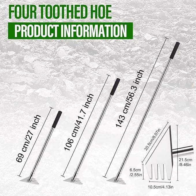 BARAYSTUS 4-in-1 Garden Hoe Tool and Weeder, 56 Inch Ergonomic Long Handle Cultivator with Sharp Stainless Steel Blade, Heavy Duty Garden Hand Tiller for Weeding, Digging, Loosening Soil,Removing Moss