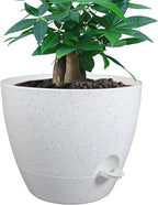 UOUZ 12 inch Large Self Watering Pots, Plastic Planters with 60oZ Removable Deep Reservoir and Multi Mesh Drainage Holes for Indoor Outdoor Garden Plants and Flowers, White Speckles