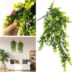 PASYOU Artificial Hanging Plants, Fake Vines Plastic Leaves Ivy Faux Greenery UV Resistant Plant for Indoor Outdoor Garden Office Decor Christmas Wedding Party Baskets DIY Decoration Yellow 4 Pack