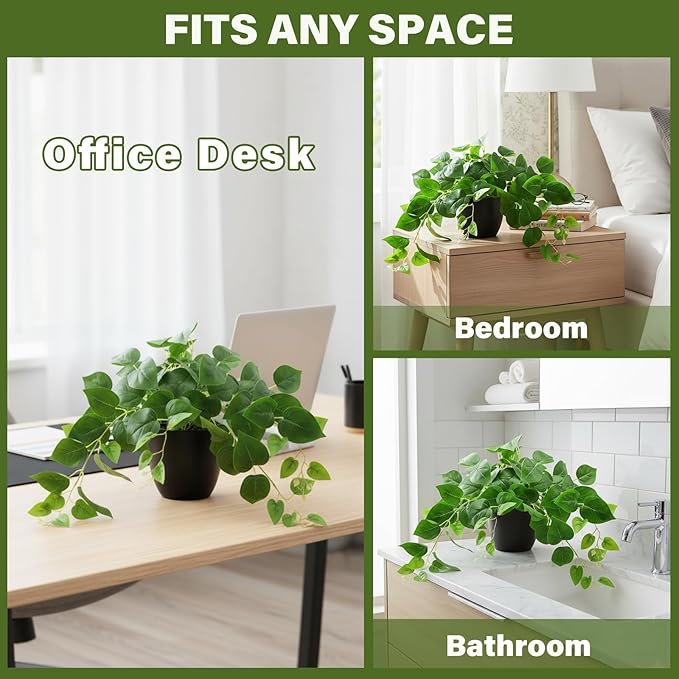 Tiita 1 Pack Fake Plants Artificial Scindapsus Aureus in Pots, Realistic Fake Greenery Potted Plants for Home Office Desk Window Sill Bathroom Bedroom Outdoor Indoor