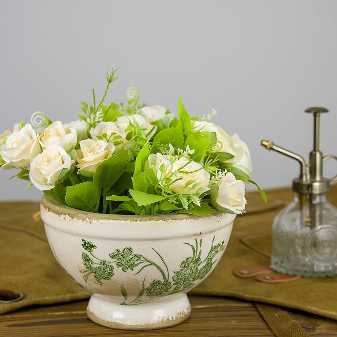 Dosayes Vintage Ice Crackle Grazd Ceramic Flower Pot with Drainage Holes, 4.33 Inch Rustic Planter for Indoor Plants, Outdoor Garden, Farmhouse Gift Tuscan Decor (Green)