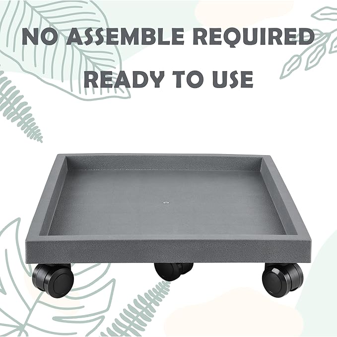 16.5 Inch Square Rolling Plant Caddy Saucer with Wheels, Heavy Duty Wheeled Planter Stand for Potted Plant, Coaster Roller Base Tray with Casters, Flower Pot Dolly Holder for Indoor Outdoor