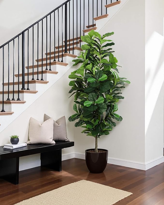Fiddle Leaf Fig Tree 7ft Tall Artificial Tree in Plastic Pot Fake Ficus Lyrata Plants with 184 Decorative Fiddle Leaves Faux Fig Trees for Home Office Living Room Decor Indoor Outdoor