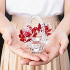 H&D HYALINE & DORA Crystal Red Rose Flower Basket Crystal Collectible Figurines Ornaments for Home Decor Table Centerpiece