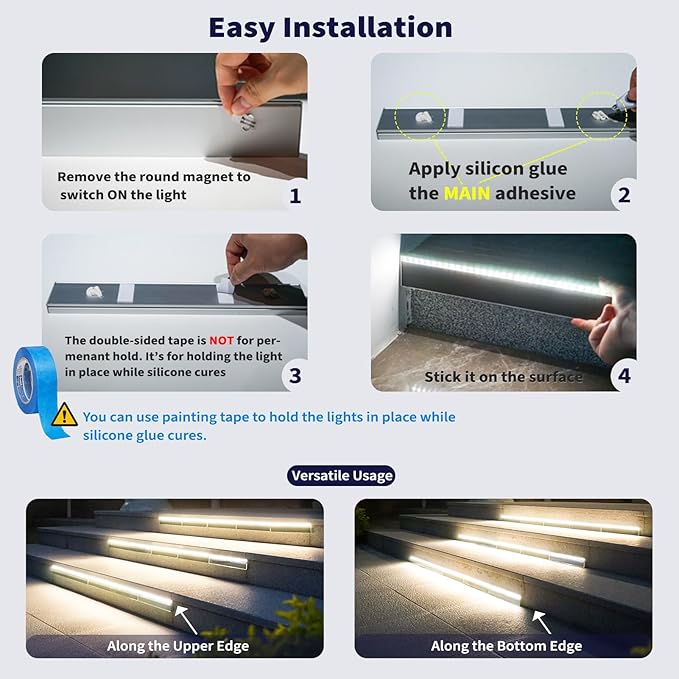 SHONELIGHTING Solar Step Lights for Outside, 33 Focused-Beam High-Brightness LEDs, Waterproof Aluminum Outdoor Stair Light for Risers, Curbsides, Poolsides, Planter Edges (Warm White, 8Pack)