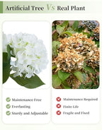 BLOSMON White Hydrangea Artificial Trees: 5ft Real Touch Faux Hydrangeas Flower Tree with Pot for Front Porch Planters Decoration Outdoor - Fake Silk Floral Plant for Home Patio Entrance Decor Indoor