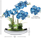 Orchids Artificial Flowers 15" Blue Phalaenopsis Orchid with Silver Pots Real Touch Faux Orchids for Home Office Bedroom Living Room Table Decoration, Briful