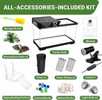 GOZILLA Aquatic Turtle Tank Kit+Lamp+Filter, Upgrade PC Turtle Tank Starter Kit with Adjustable Lamp & Filter,Reptile Habitat with Lid,Hanging Platform for Small Reptiles.(15.75×7.9×9''/Black Kit)