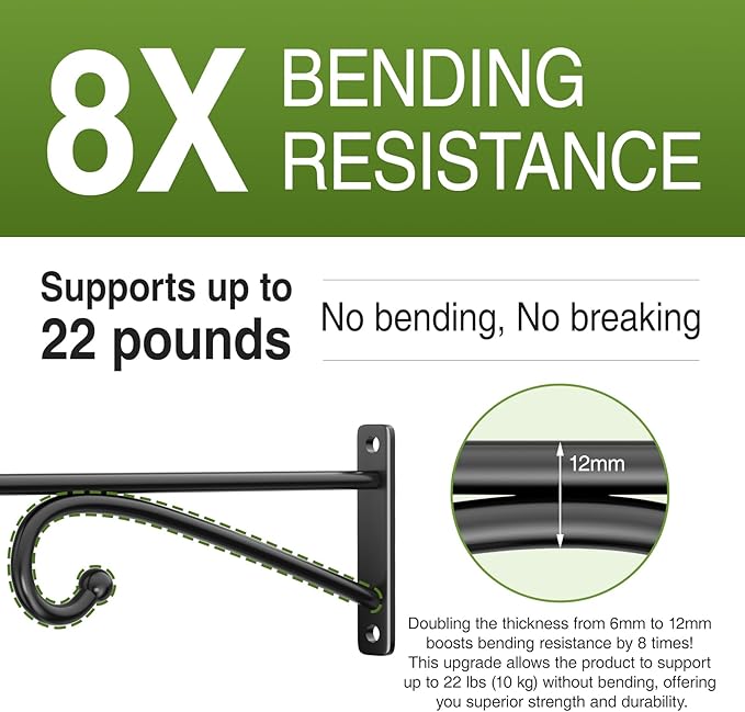 10" Plant Hanger Hook Outdoor Indoor – Planter Hooks for Hanging Plants, Plant Wall Hooks, Brackets for Hanging Plants, Baskets, Wind Chimes, Bird Feeders, Lanterns, Bird Houses (Black, Metal, 2-Pack)