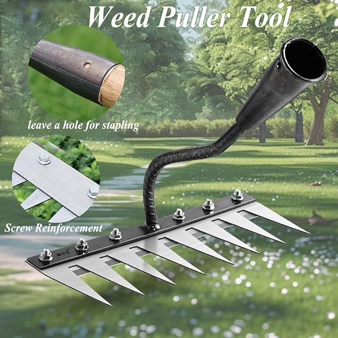 Weed Puller Tool - Upgrade Iron Weeding Rake, 2026 New Iron Rake for Gardening and Weeding, 8 Teeth Manual Weeder Remover Too, Detachable Garden Weeder Tool for Dethatching Lawn Loosening