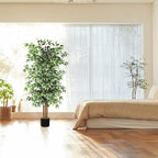 GTIDEA 6ft Artificial Tree Ficus, Tall Faux Trees Indoor with Natural Trunk and Fake Silk Tree Fake Plants for Home Spring Decor Living Room Outdoor Balcony House Office (Included Dried Moss)