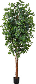 Nearly Natural 7ft Triple Trunk Artificial Ficus Tree with Natural Wood Trunks, Fake Tree For Indoor Home Decor, Faux Ficus Tree with Black Nursery Pot