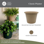 The HC Companies Classic Round Plastic Plant Pot w/Rolled Rim - Lightweight & UV Resistant Flower Pot for Herbs & More - Outdoor & Indoor Plant Pots w/Drainage (14 inch Sandstone, Pack of 1)
