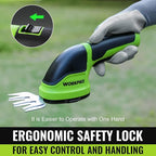 WORKPRO Cordless Grass Shear & Shrubbery Trimmer - 2 in 1 Handheld Hedge Trimmer Electric Grass Trimmer Hedge Shears/Grass Cutter Rechargeable Lithium-Ion Battery and Type-C Cable Included (Green)