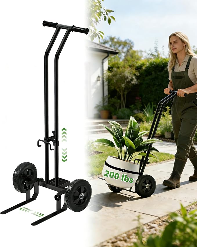 Plant Caddy with Wheels, 200 Lbs Capacity Plant Dolly Cart with Wheels, Handle, Adjustable Forks and Grips, Potted Plant Mover for Flower Shop, Home, Courtyard, Offices, Hotels