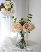 CHASMILE Lifelike Artificial Champagne Roses in Vase - Eternal Table Centerpiece for Dining Room & Kitchen Decor - Faux Flower Arrangement with Realistic Petals