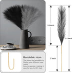 SeptCat 60 Pcs Pampas Grass Black and Light Grey Decor 21.7" Fluffy Faux Short Pampas Grass Artificial Small Pompas Grass Flower Vase Filler for Home Wedding Decoration