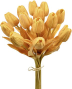 Mandy's Gold Artificial Tulips Flowers Centerpiece, 13.5" Lifelike PU Fake Floral Stems 12pcs for Kitchen Island & Dining Table, Spring Decor for Easter