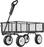 VEVOR 900 LBS Steel Garden Cart, 2 in 1 Handle, Heavy Duty Pullable Garden Wagon with 10" Flat-Free Tires, Outdoor Utility Yard Wagon Cart with Detachable Side Panels, Attach to ATV or Tractor