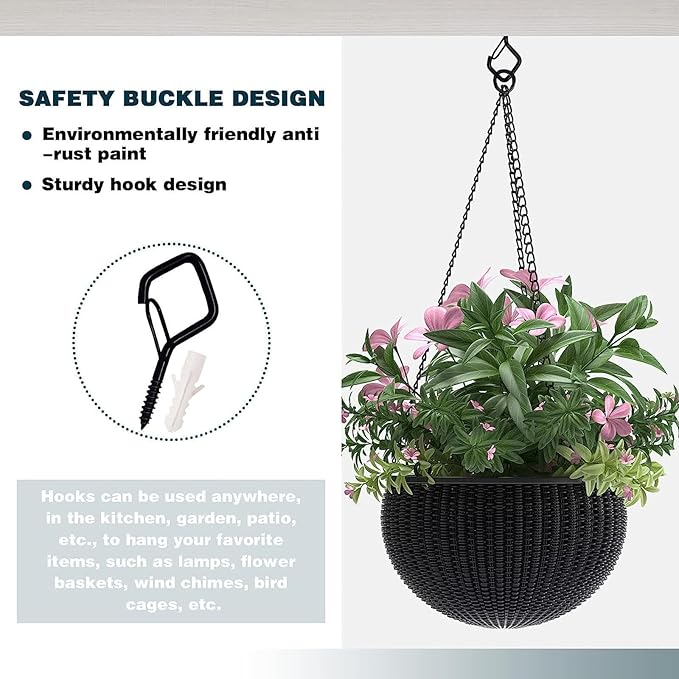20 PCS Q-Hanger Hooks for String Lights, Ceiling Hooks for Hanging Plants, Wind Chimes, Bird Feeders, Lanterns, Christmas Decorations (Square Hanger) Black