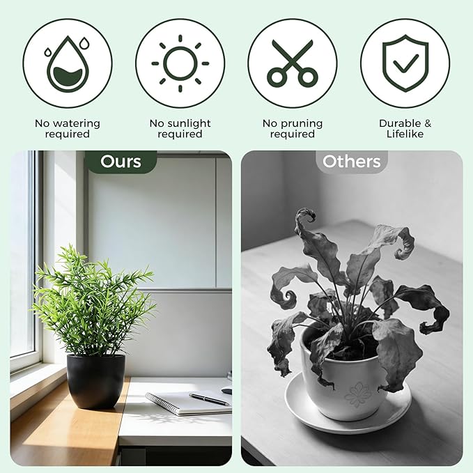 Clearain Fake Plants 6 Packs Artificial Plants Small Faux Plants Black Bathroom Accessories for Bathroom Home Kitchen Coffee Table Office Desk Decor Indoor (Black)