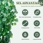 Artificial Hanging Plants for Shelf, 2-Pack Fake Potted Greenery Faux Monstera Leaves Vines in Black Pot, Décor for Office Living Room Bathroom Indoor Outdoor