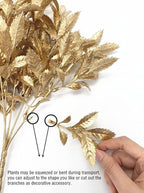 PASYOU Artificial Golden Plants, Fake Foliage Shrubs Decor Plastic Faux Plant for Indoor Outdoor Home Garden Office Party Hall Verandah Wedding DIY Christmas Decoration Gold Leaves Bundles - 3 Pack