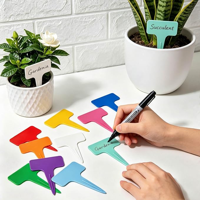 200 Pcs Thick T-Type Plant Labels, 4 Inch Waterproof PP Hard Plastic Garden Markers, Reusable Nursery Tag Stakes for Indoor Outdoor Potted Plants, Seedlings, Flowers, Vegetables & Herbs(Purple)