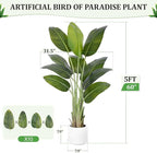 Artificial Bird of Paradise Plant 5Ft Tall Fake Tropical Palm Tree Large Fake Plants with 10 Silk Banana Leaves Faux Plant Indoor Decor Trees with White Pot for Home Bedroom Living Room Office（2pcs）