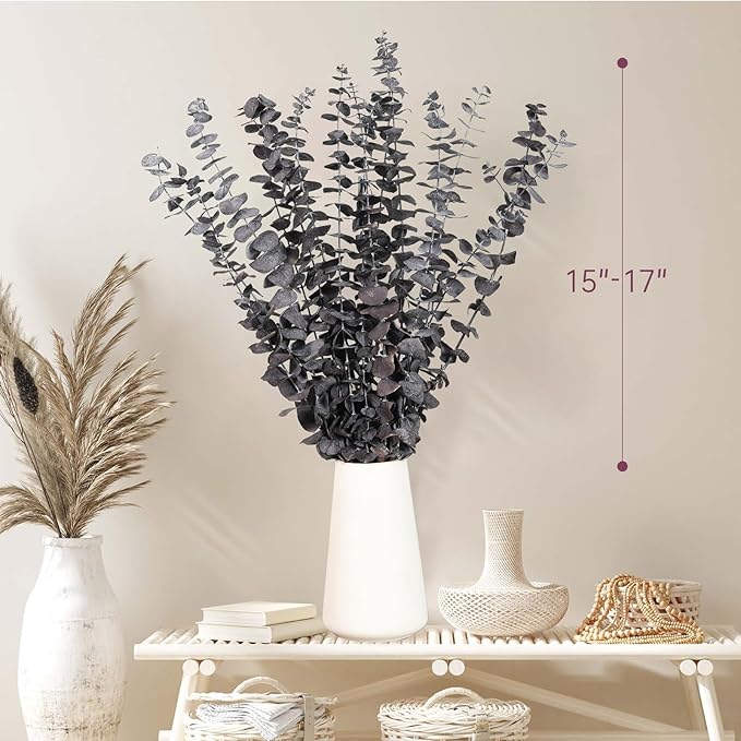 Tavkite 16 Pcs Dried Eucalyptus Stems, 17'' Natural Fresh Eucalyptus Leaves Branches Hanging for Shower, Preserved Real Purple Plant Live for Home SPA Wall Bathroom Wedding Party Vase Decor