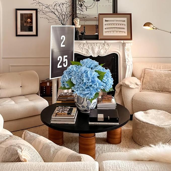 ZYTUYO 4 Pcs Real Touch Light Blue Hydrangeas Artificial Flower 21'' Realistic Faux Latex Hydrangeas Flower for Home Decor Kitchen Living Room Spring Table Wedding Xmas Arrangement