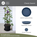 The HC Companies Flower Pot Saucers - Plastic Plant Saucer for Outdoors & Indoors - Traditional Design Plant Pot Trays for Water Drainage - Durable & Stylish Round Plant Tray (14-inch Slate Blue)
