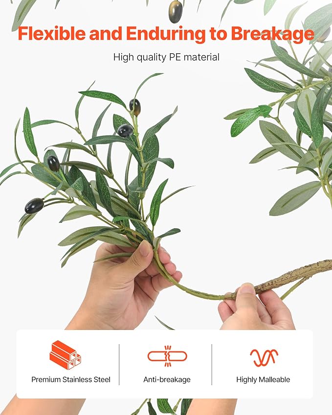 VEVOR 8FT Artificial Olive Tree with Black Pot, Tall Fake Tree with Natural Wood Trunk & Realistic Green Leaves and Fruits, Indoor Faux Plant for Home, Office, Living Room, Corner Decor