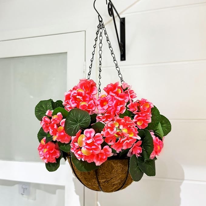 2 Pack Artificial Geranium Fake Flowers for Outdoors Spring Summer Decor, Silk Geraniums Flowers UV Resistant Faux Flower Potted Plants for Gardens Farmhouse Indoor Home Table Decor (Rose Red)